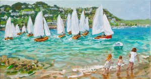 Boote jagen, Salcombe, 2018 von Andrew Macara