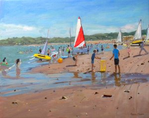 Cricket und rot-weißes Segel, Abersoch, 2011 von Andrew Macara