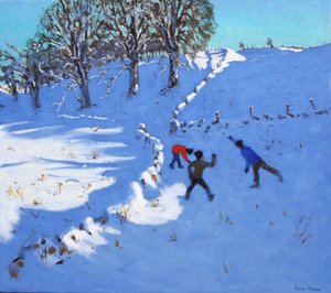 Spielen im Schnee, Youlgrave, Derbyshire, 2016 von Andrew Macara