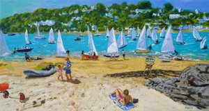 Salcombe Regatta und Staffelei des Künstlers, 2023 von Andrew Macara