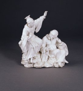 Eine Derby-Chinoiserie-Gruppe mit trockener Kante, emblematisch für das Hören aus einem Satz der Sinne, ca. 1750-52 von Andrew Planché