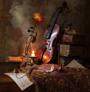 Romantische Violine und Rose