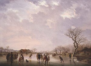 Winterszene mit Hockeyspielern und anderen Figuren von Andries Vermeulen