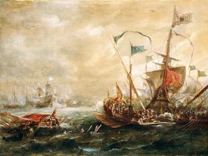 Spanisches Gefecht mit Barbareskenpiraten, erste Hälfte des 17. Jahrhunderts