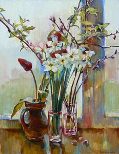 Frühlingsblumen am Fenster von Andrii Kutsachenko