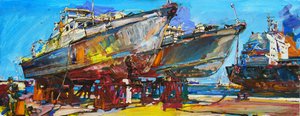 Arbeitsboote im Trockendock