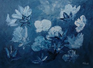 Blaue Abstrakte Blumen von Angeles M. Pomata