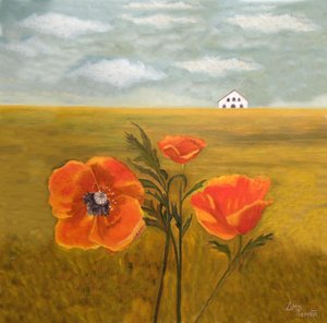 Orange Mohnblumen Landschaft