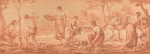 Ein Fries: Männer pflanzen Bäume, Frauen sammeln Blüten und gießen Blumen von Angelica Kauffmann