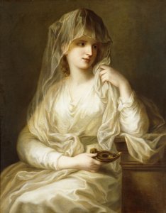 Tuccia, die Vestalin, dreiviertel Länge, hält eine Lampe von Angelica Kauffmann