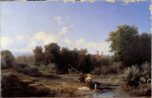 Landschaft oder „Fischen“ (Fischen in einem Fluss) von Angelo Beccaria