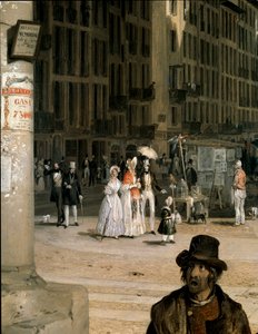 Marche de Figini in Mailand (Piazza del Duomo mit einer Ecke des Coperto dei Figini) (Detail) - Gemälde von Angelo Inganni (1807-1880) von Angelo Inganni