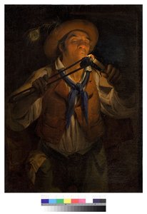 Bauer zündet eine Kerze mit einer Glut an von Angelo Inganni