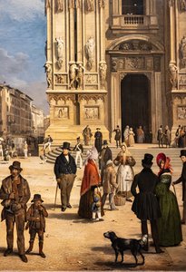 Ansicht des Doms mit dem Coperto von Figini (Detail) von Angelo Inganni
