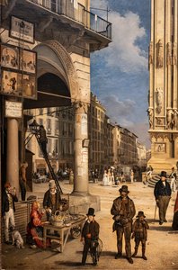 Ansicht des Doms mit dem Coperto von Figini (Detail) von Angelo Inganni