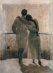 Junges Paar, Mittelteil des Triptychons Traum und Wirklichkeit, 1905 von Angelo Morbelli