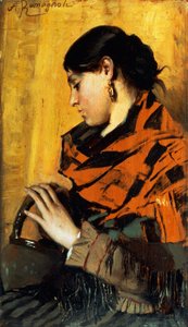 Frau aus dem Volk mit Wärmer von Angelo Romagnoli