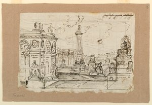 Bühnenbild, Gruppe antiker Denkmäler von Angelo Toselli