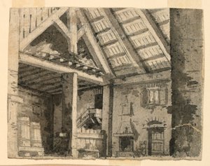 Bühnenbild, Innenraum einer Landunterkunft von Angelo Toselli