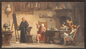 Piero della Francesca diktiert die Geometrieregeln an Luca Pacioli