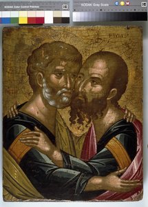 Ikone der Umarmung der Apostel Petrus und Paulus