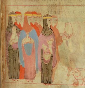 Frauen mit goldenen Stirnbändern, aus dem Aelfric Pentateuch, aus St. Augustine