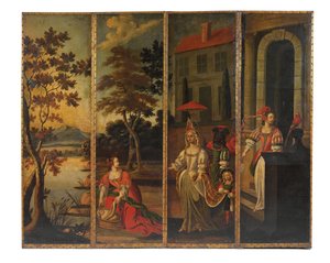 Vierfacher doppelseitiger Paravent, ca. 1700
