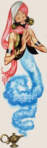 Dschinn, der aus seiner Lampe kommt, Illustration aus 