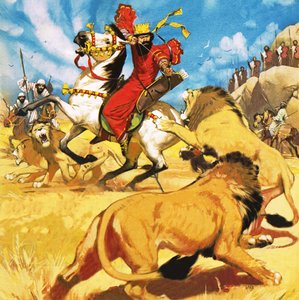 König Darius von Persien jagt Löwen