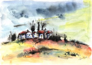 Stürmisches Dorf am Hang von Aniko Hencz