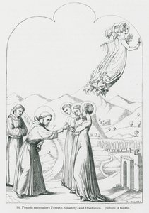 St. Franziskus begegnet Armut, Keuschheit und Gehorsam