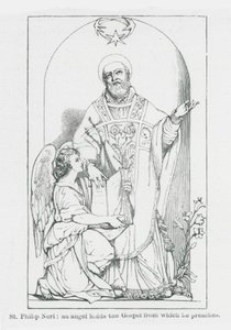 St. Philipp Neri, ein Engel hält das Evangelium, aus dem er predigt