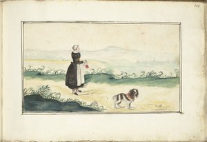 Bäuerin und Hund in einer Landschaft von Anna Cornelia Moda (possibly)