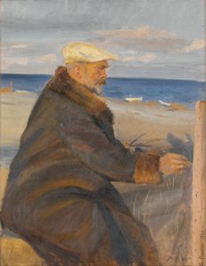 Michael Ancher malt am Ufer von Anna Ancher