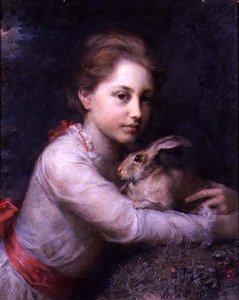 Porträt von Minna Sophia Farrer mit einem Hasen von Anna Lea Merritt