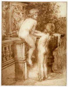 Zwei Jungen an einem Wasserbrunnen, ca. 1864-1930 von Anna Lea Merritt