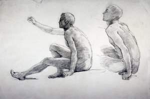 Zwei Studien eines sitzenden männlichen Aktes, ca. 1864-1930 von Anna Lea Merritt
