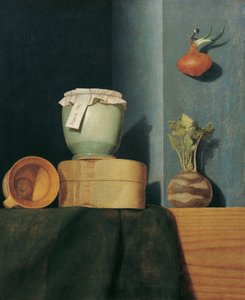 Stillleben mit Küchengeschirr, Zwiebel und Kohlrabi von Anna Maria Punz