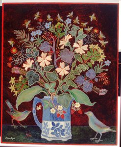 Blauer Krug und Vögel von Anna Pugh