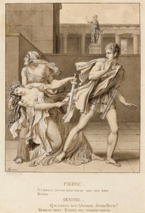 Phaedra, nachdem sie ihre Leidenschaft erklärt hat, versucht sich mit dem Schwert des Hippolytus zu töten von Anne-Louis Girodet de Roucy-Trioson