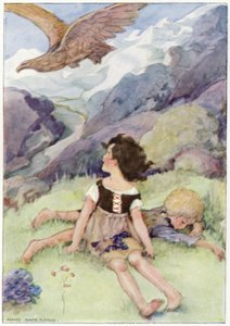 Heidi sah den größten Vogel, den sie je gesehen hatte (Farblithografie)