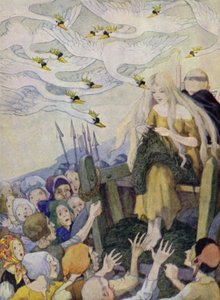 Die wilden Schwäne (Farblithografie)