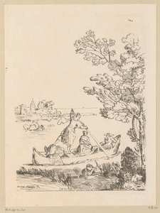 Flusslandschaft mit einem von einer Frau geruderten Boot (Serie: Cabinet du Roy)