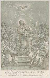 Pfingsten, mit der Jungfrau Maria in der Mitte, dem Heiligen Geist darüber und Aposteln..., ca. 1729 von Anne Claude Philippe de Caylus