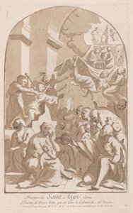 Das Martyrium des heiligen Angelo, der oben links erstochen wird, beobachtet von entsetzten..., 1729-64