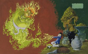 Aladdin, Illustration aus Deans Gold Medal Book of Fairy Tales Nummer 2, veröffentlicht von Dean & Sons Ltd., 1965 von Anne Grahame Johnstone