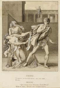 Phaedra, nachdem sie ihre Leidenschaft erklärt hat, versucht sich mit dem Schwert des Hippolytus zu töten von Anne Louis Girodet de Roussy Trioson
