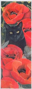 Schwarze Katze mit Mohnblumen von Anne Robinson