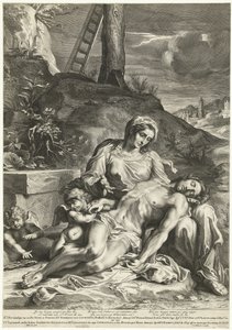 Pieta, graviert von Pieter de Bailliu von Annibale (after) Carracci