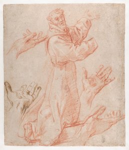 Studien für eine Figur des knienden Heiligen Franziskus in Dreiviertelansicht und für seine Hände (recto), 1583–85 von Annibale Carracci